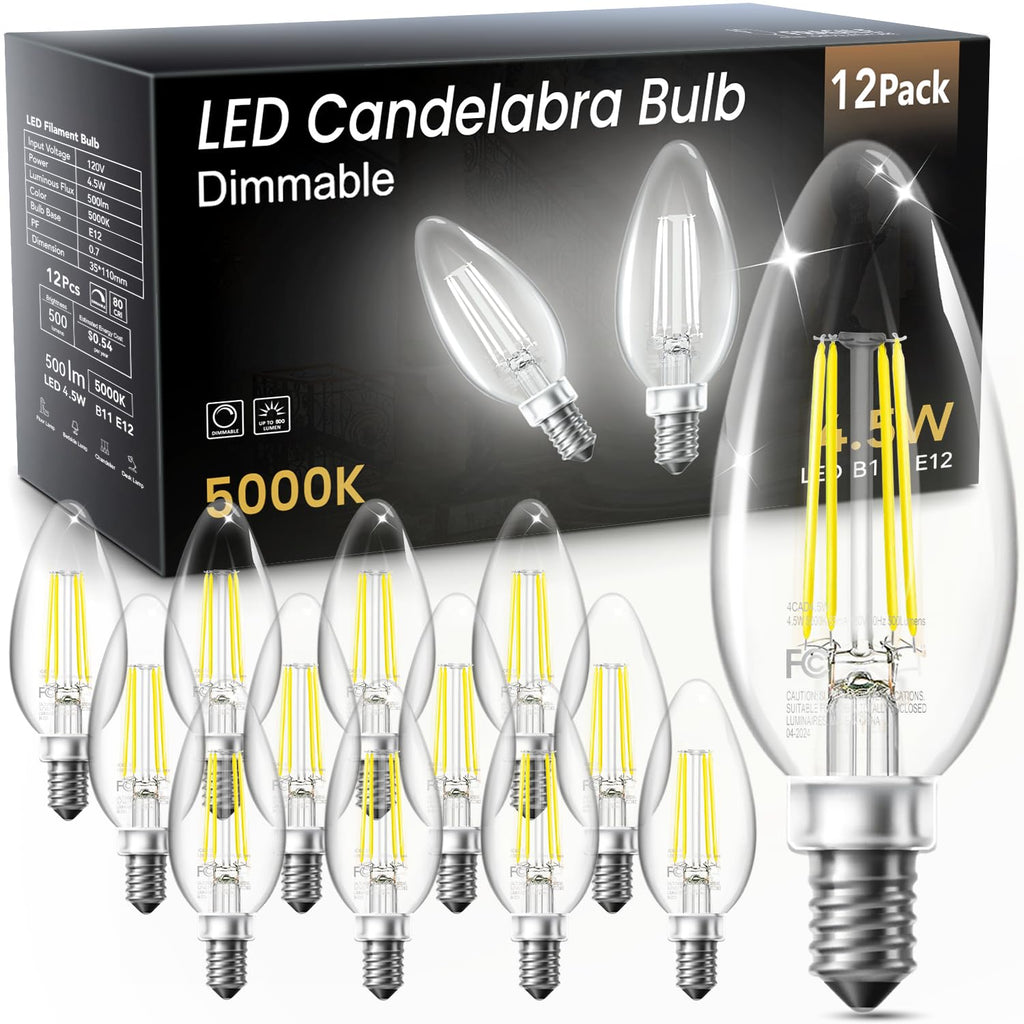 Candelabra LED Bulbs, E12 60W Equivalent Dimmable for Chandelier Light