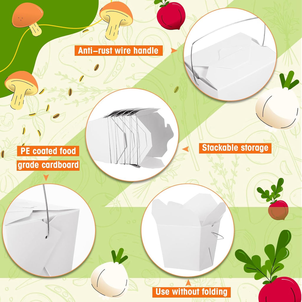 50 Set 16 oz Chinese Takeout Boxes with Chopsticks, Metal Handle