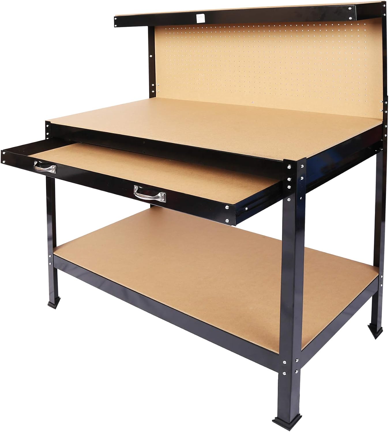 45" Heavy-Duty Steel Workbench with Pegboard & Storage Drawer | Garage Workshop Table with Bottom Shelf | Tool