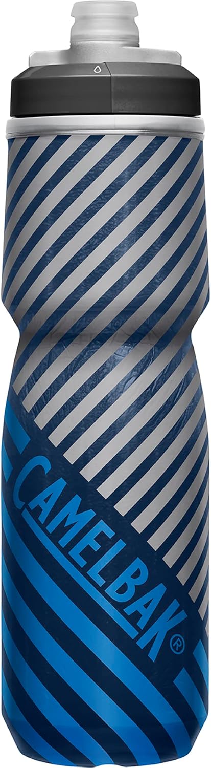 Podium Chill Insulated Bike Squeeze Water Bottle, Cold Retention for Cycling, 24oz, Navy Stripe