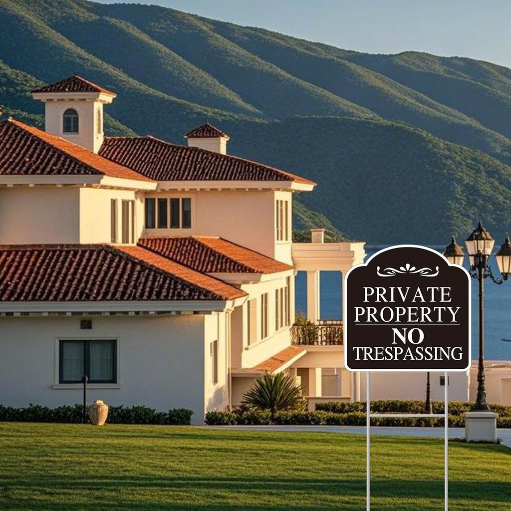 No Trespassing Signs Private Property, Large 2-Pack private property no trespassing sign 12"x12" Double-Sided H-Stake