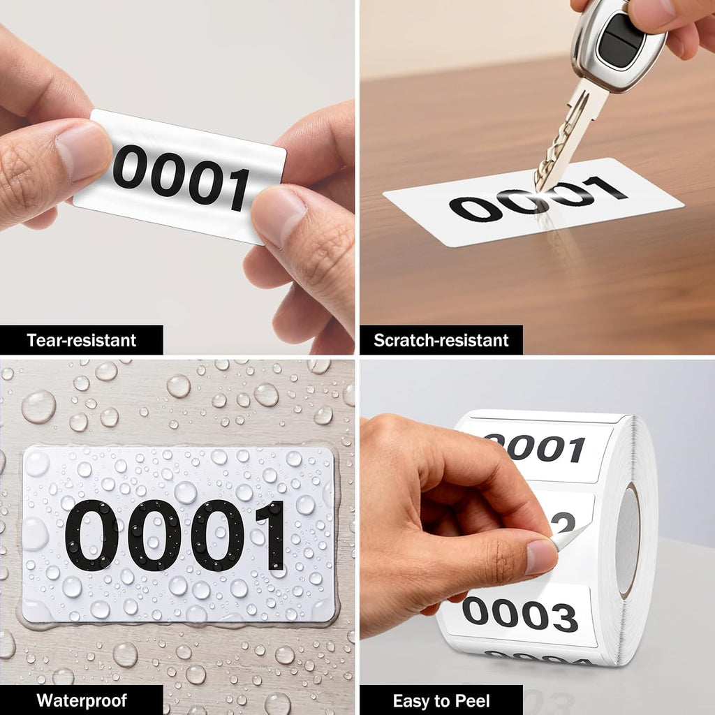 Consecutive Number Stickers 0001-1000 Inventory Label 1.6x0.8 Inch