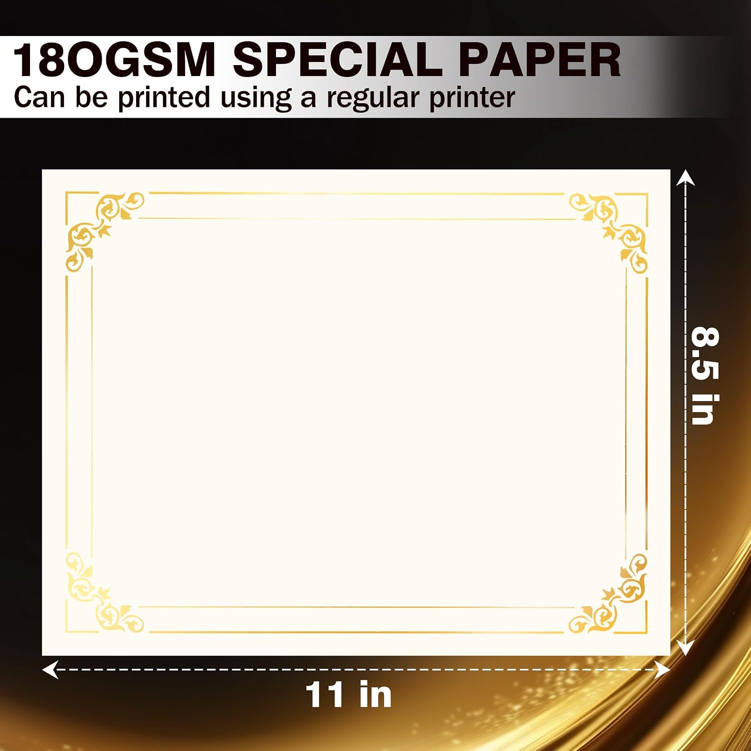 50 Sheets Gold Foil Border Certificate Paper 8.5 x 11 Printable | Smooth heavyweight paper,Ideal for diplomas &