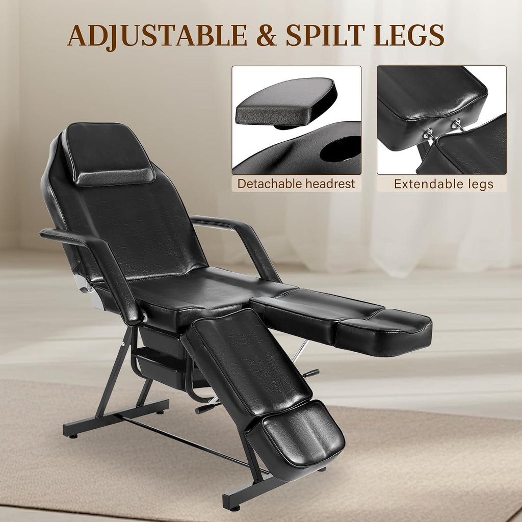 Tattoo Chair for Client, Facial Bed for Esthetician with Hydraulic Stool, Adjustable Massage Table with Split Legs