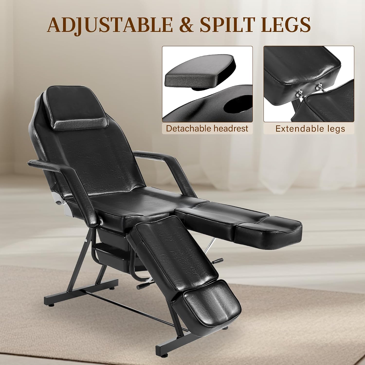 Tattoo Chair for Client, Facial Bed for Esthetician with Hydraulic Stool, Adjustable Massage Table with Split Legs