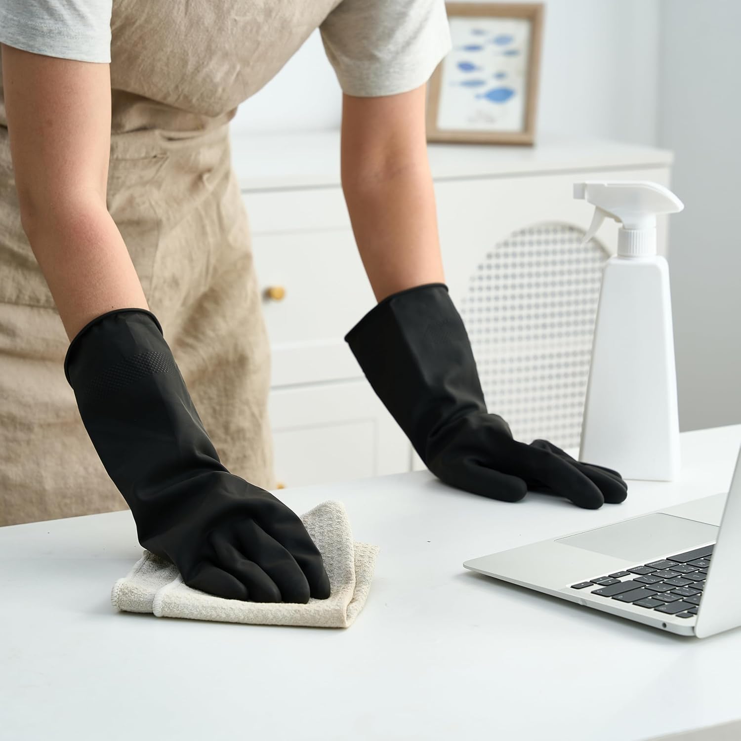4 Pairs Black Rubber Dishwashing Gloves - Reusable Cleaning Gloves for Kitchen, Household, Anti-Slip, Flexible &