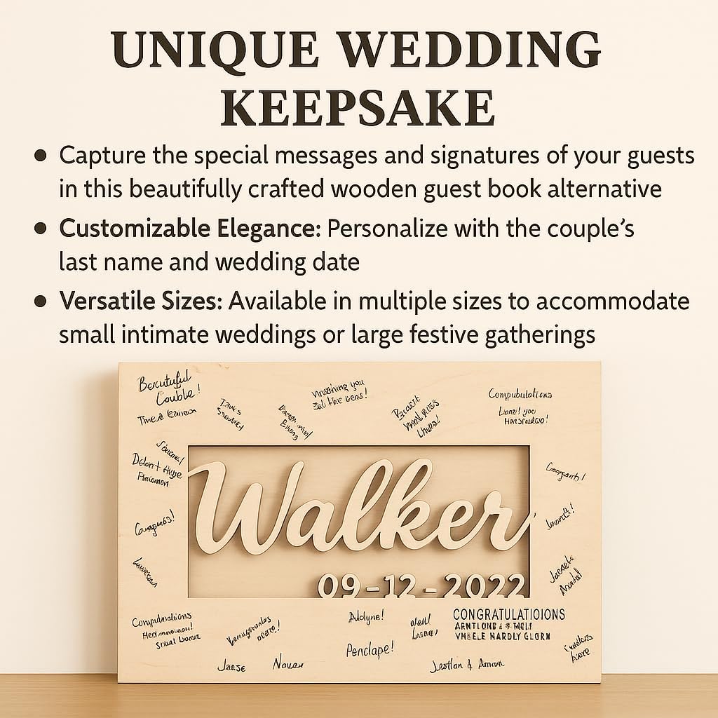 Personalized Wedding Guest Book Alternative - Unique Wedding Sign in Book with Custom Cut Last Name for Wedding