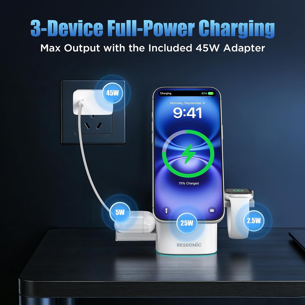 3 in 1 Wireless Charging Station for Apple & Samsung, 25W Fast Magnetic Wireless Charger Stand for Magsafe iPhone