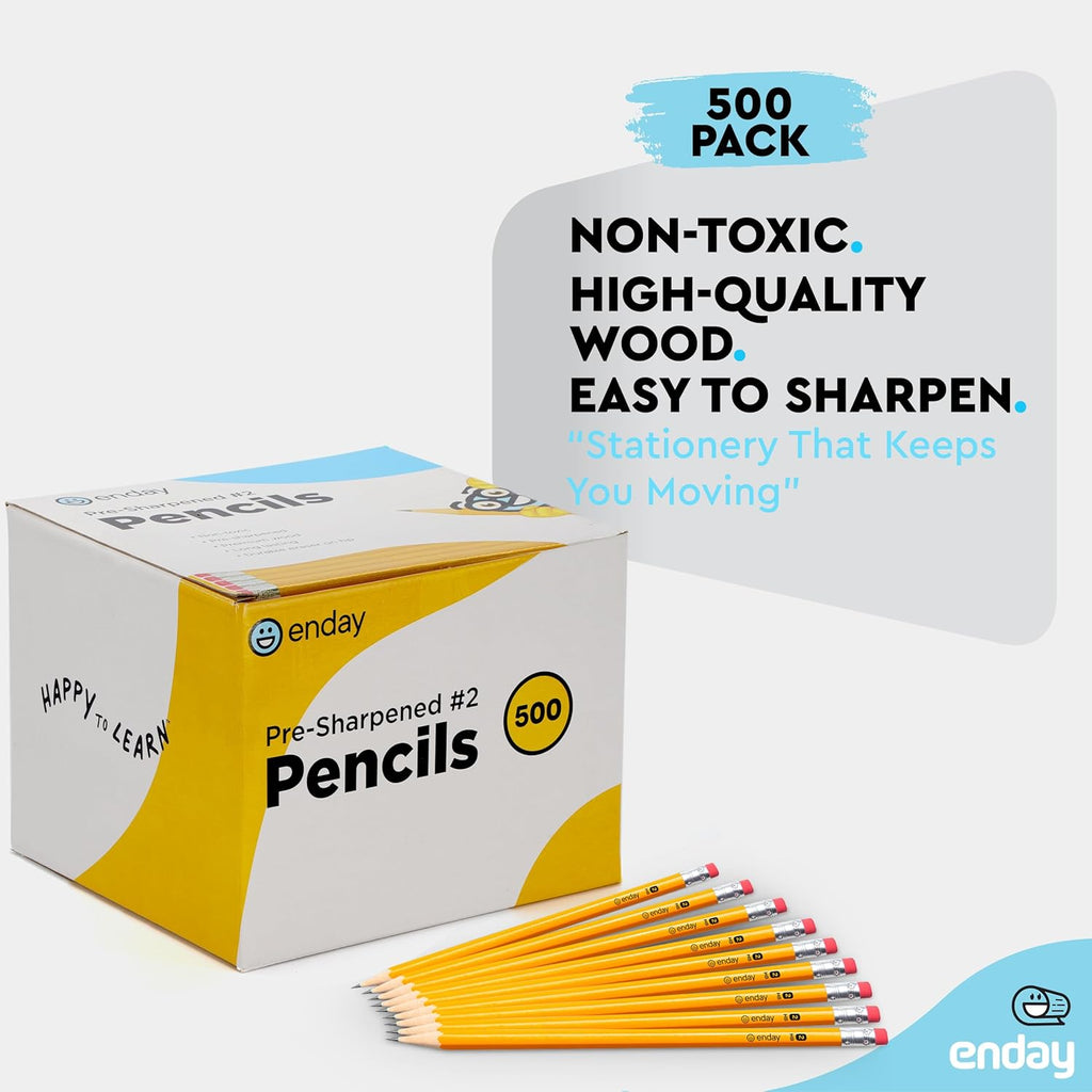 #2 Pencils Bulk - 500 Pack - Pre-Sharpened #2 Wood-Cased Yellow Sharpened Pencils for Kids with Latex-Free Eraser Top