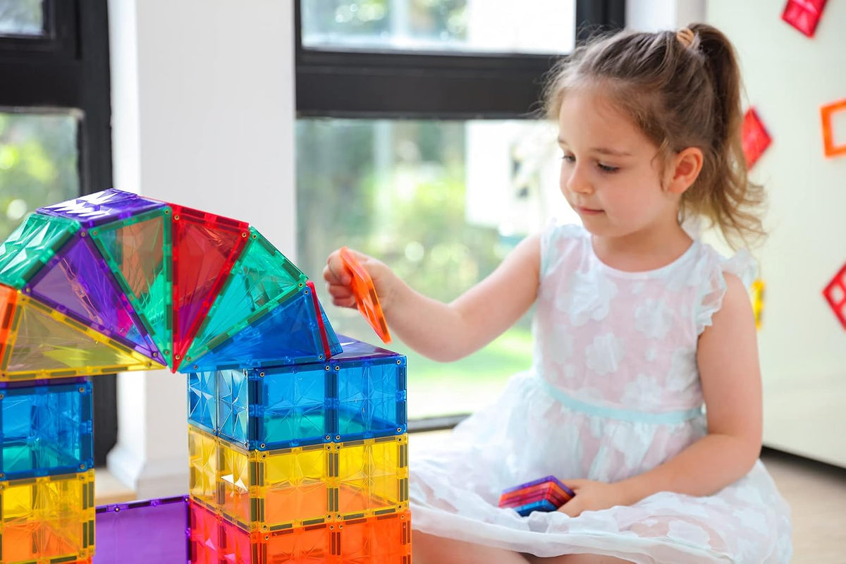 110PCS Premium Magnetic Tiles Set | STEM-Authenticated Magnetic Building Blocks | Educational Construction Toy for