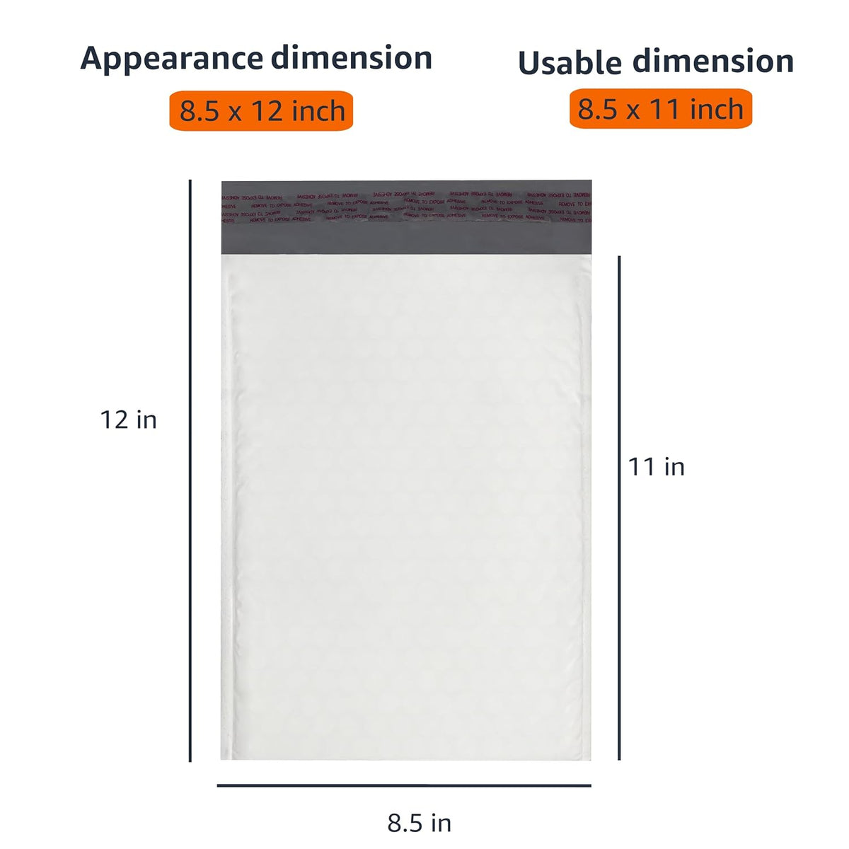 Poly Bubble Mailer, 8.5" x 12" (Internal Size 8.25" x 11"), Self-Seal, 100-Pack, White/Grey