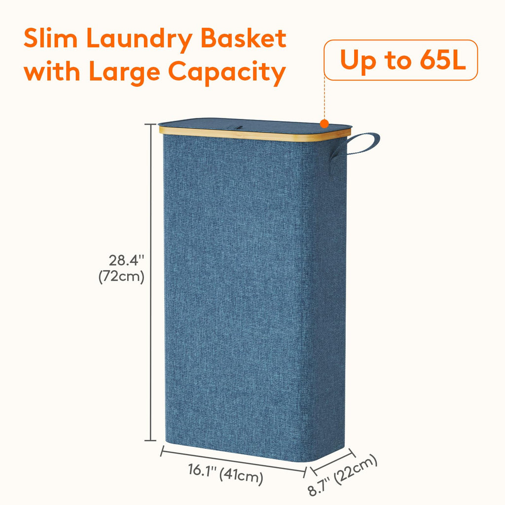 65L Slim Laundry Hamper with Lid and Removable Bag, Dark Blue