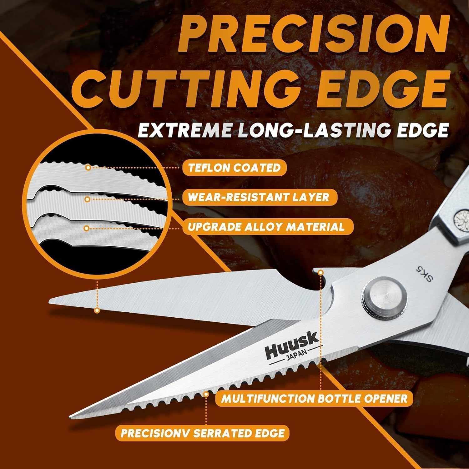 Kitchen Scissors All Purpose - Stainless Steel Kitchen Shear, Sharp Silver Meat Scissors Dishwasher Safe, Heavy Duty