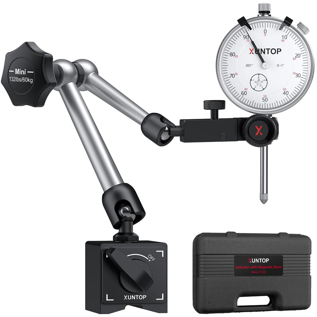 XUNTOP 1"/0.001" Dial Indicator with Magnetic Base,132lbs/60kg Max Pull
