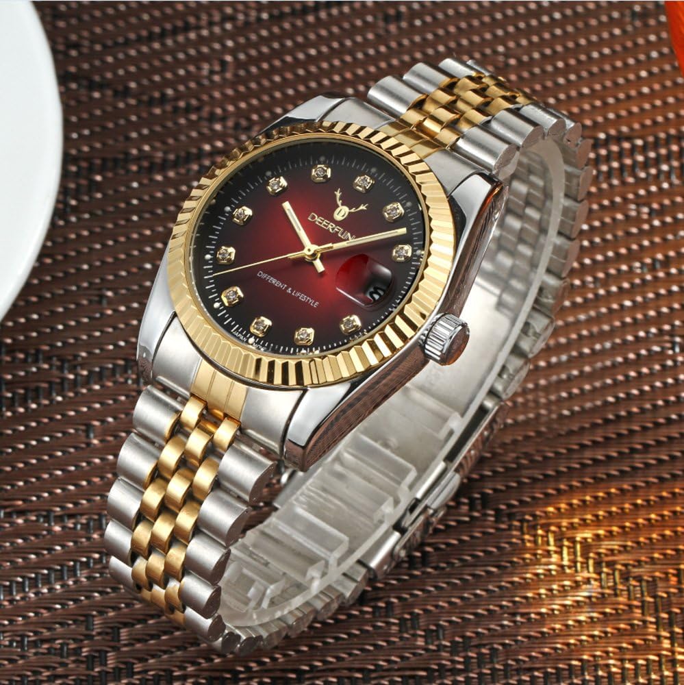 Mens Fashion Luxury Stainless Steel Calendar Rhinestone Waterproof Sports Women Unisex Quartz Watch