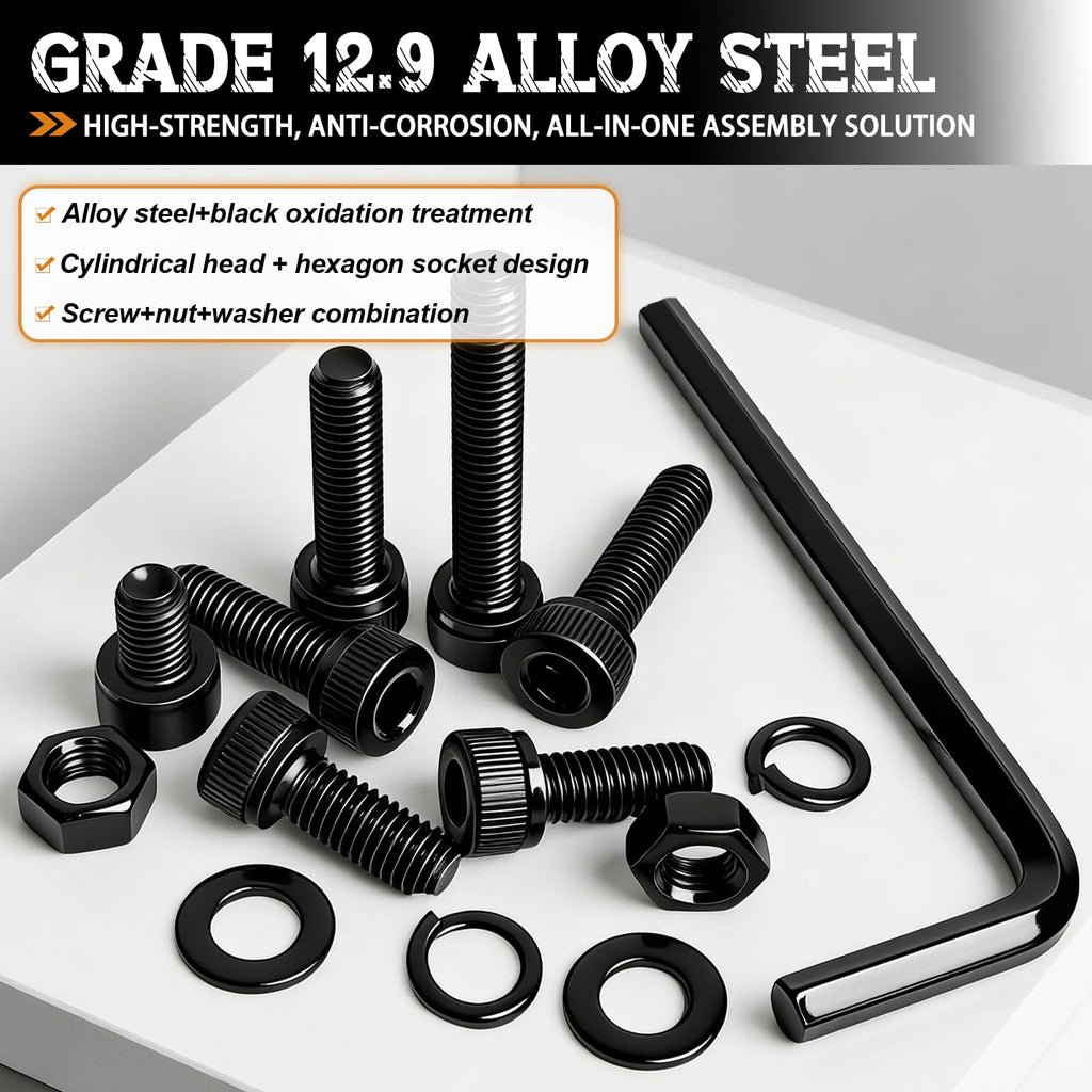 304PCS M5 Bolts Assortment Kit, Hex Socket Head Cap Screws Nuts