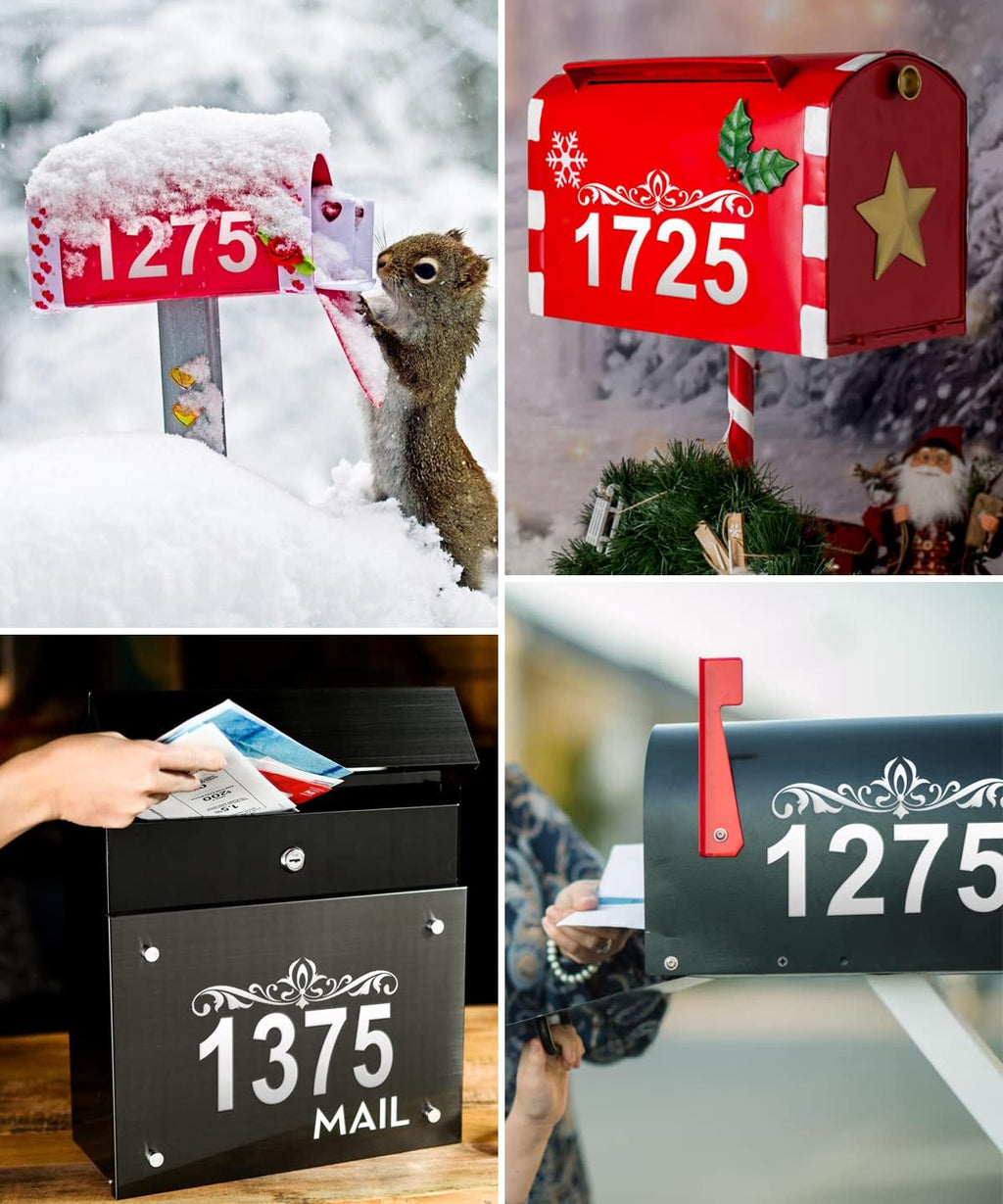 Mailbox Numbers, Reflective Mailbox Numbers for Outside (6 Sets), Waterproof House Numbers for Mailbox, White Number