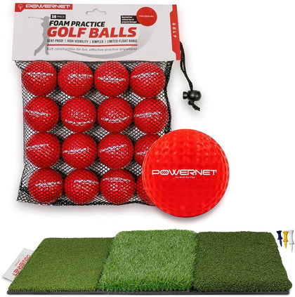 Foam Golf Balls & Tri-Turf Mat Bundle, Portable 25" x 16" Hitting Space, Golfing Accessories Training Aid to Improve
