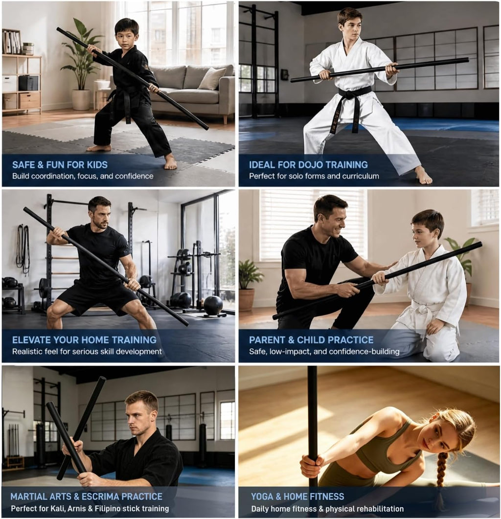 Collapsible Bo Staff 4ft & 6ft Detachable Foam Training Staff – Lightweight with Carry Bag, Safe Non-Slip Thickened