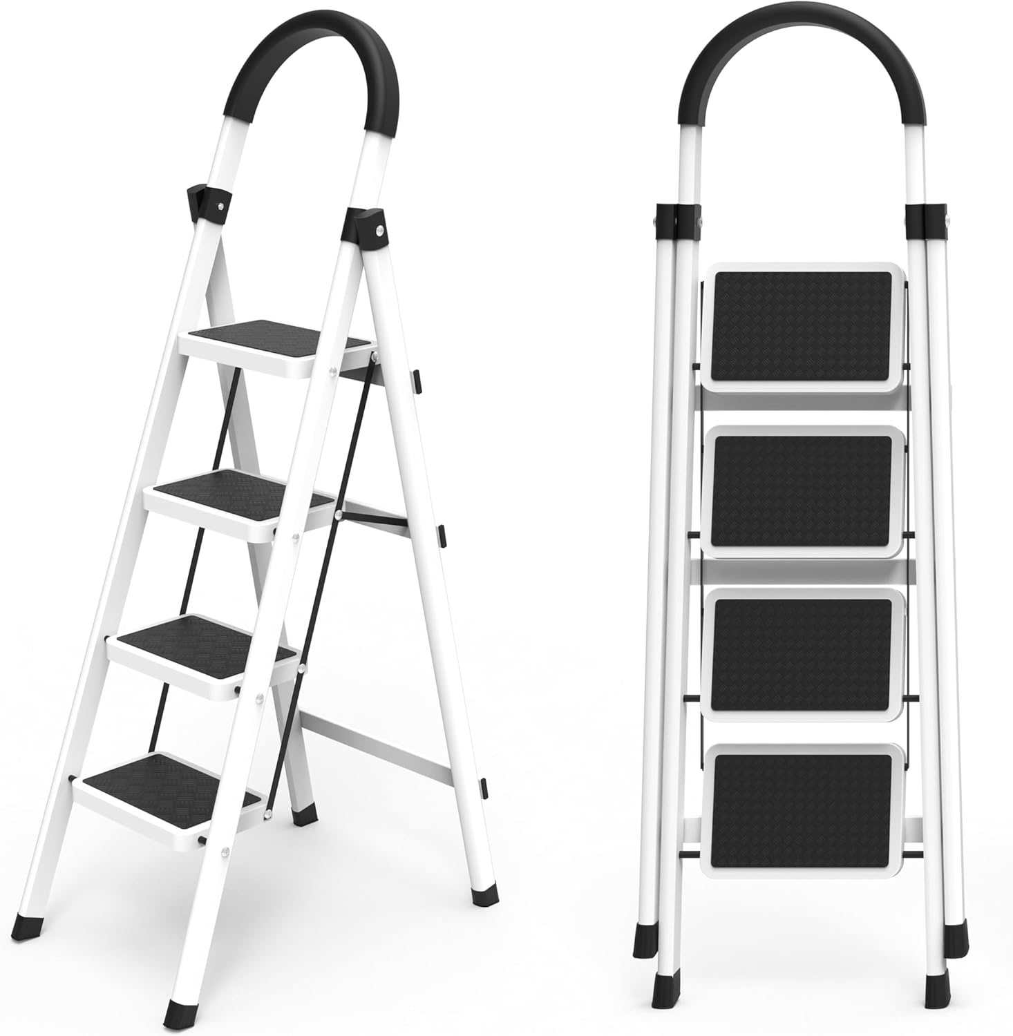 4 Step Folding Ladder, Portable and Compact, Anti-Slip Multi-Use Household Step Ladder for Home, Kitchen, Office, and