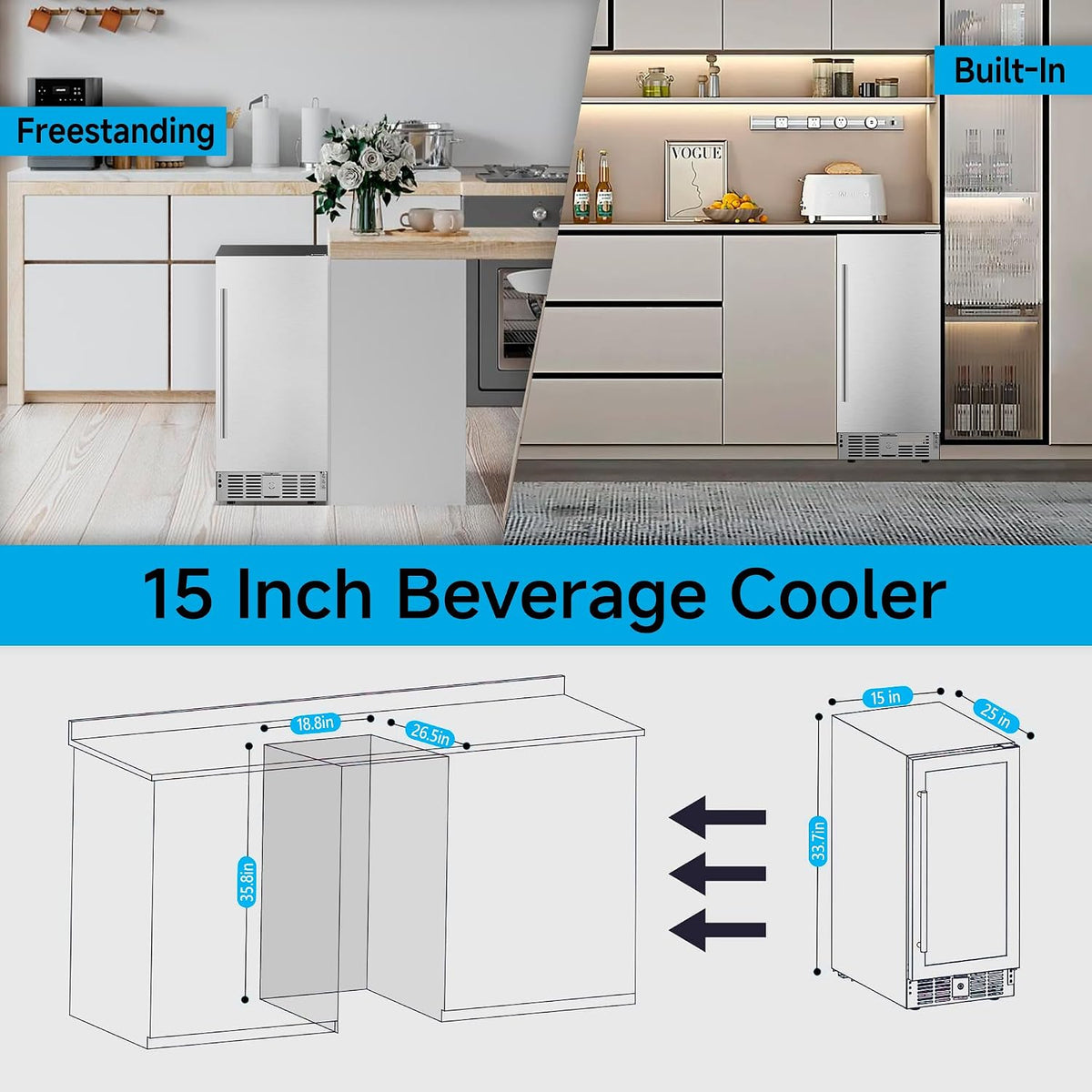 15 Inch Beverage Refrigerator,126 Cans Outdoor Refrigerator