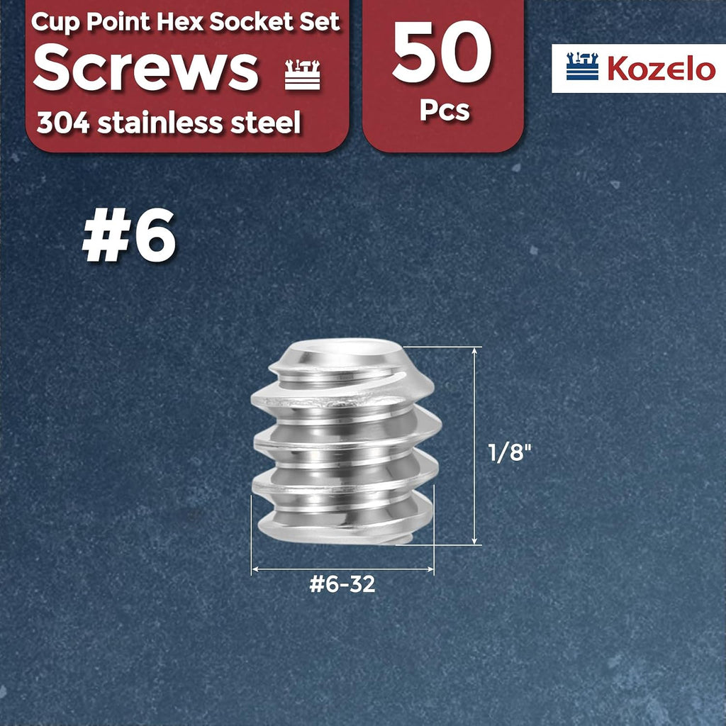 50pcs Cup Point Hex Socket Set Screws-#6-32x1/8 304 SS
