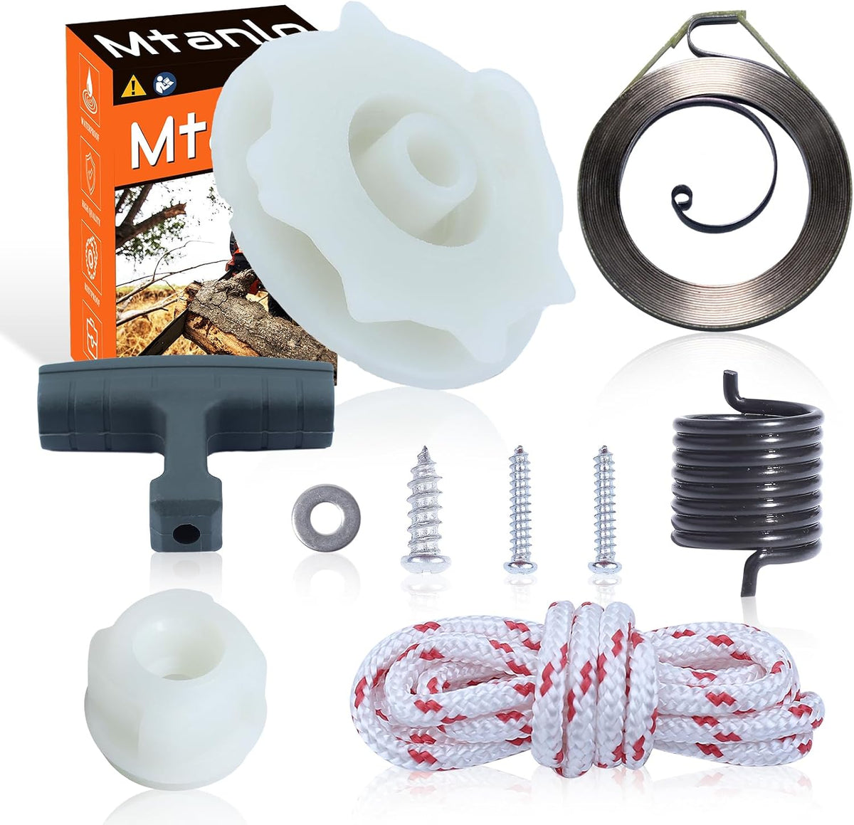 Recoil Starter Pulley Kit For P3314 P3818AV PP3816 For Poulan Pro Chainsaw, Starter Handle Grip, Starter Pulley, Starter Spring, Recoil Spring, Hub, Starter Rope, Screw, Washer 530071966