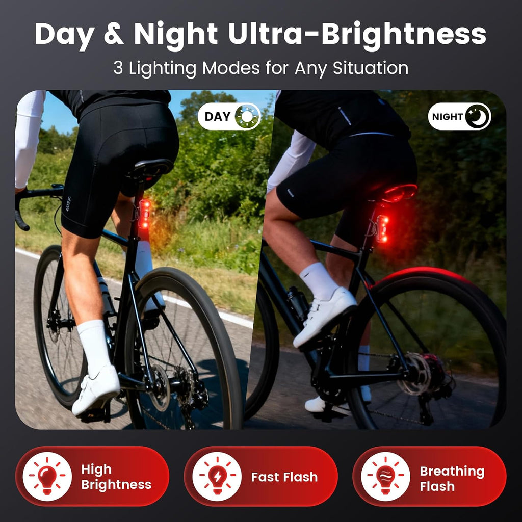 Bike Tail Light with Bike Tracker, GPS Real-Time Track (iOS Only, Work with Apple Find My), 3 Light Modes