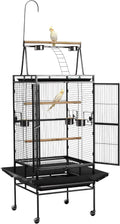 Bird Cage, 32.7 x 31.1 x 82.7 inch, Open Flat Top, Wrought Iron Bird Flight Cage with Perches, Slide-Out Tray