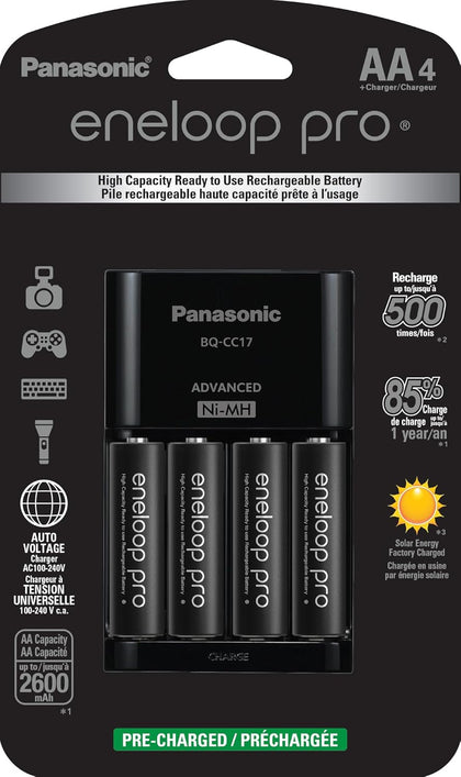 Panasonic K-KJ17KHCA4A Advanced Individual Cell Battery Charger Pack with 4 AA eneloop pro High Capacity Ni-MH
