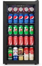 Beverage Refrigerator and Cooler, 116 Can Mini Fridge with Glass Door for Soda Beer or Wine for Office or Bar with
