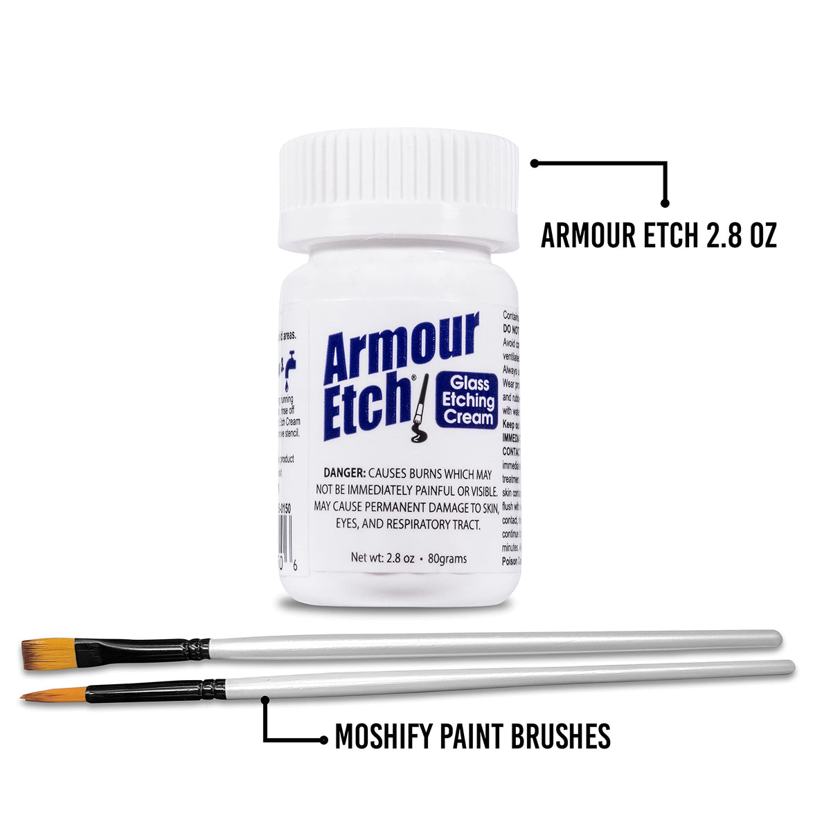 Armour Etch Glass Etching Cream 2.8oz Net Wt. Bundle with Moshify Brushes