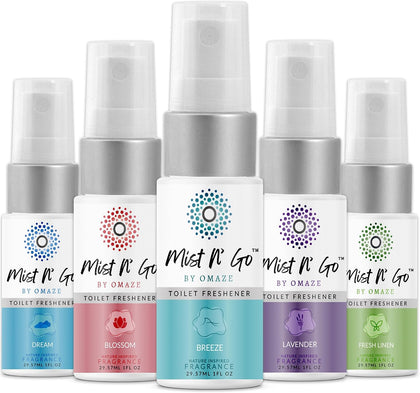 Mist N’ Go by Omaze Travel Bathroom Spray for Toilet Spray Odor Eliminator - Travel Toilet Spray for Bathroom Air