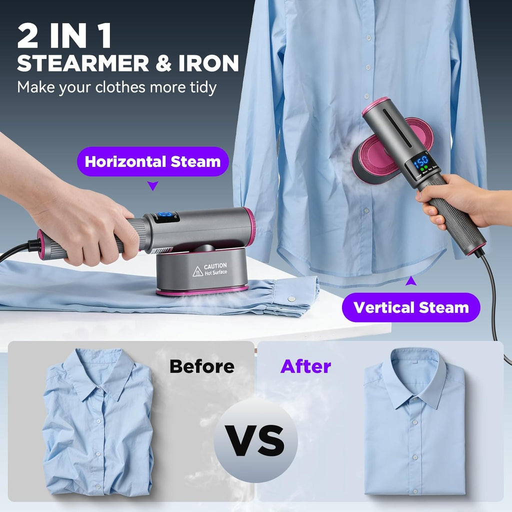 Travel Steamer for Clothes, 2-in-1 Steam Iron & Garment Steamer | Portable Handheld Clothes Steam with Fast Heat-Up