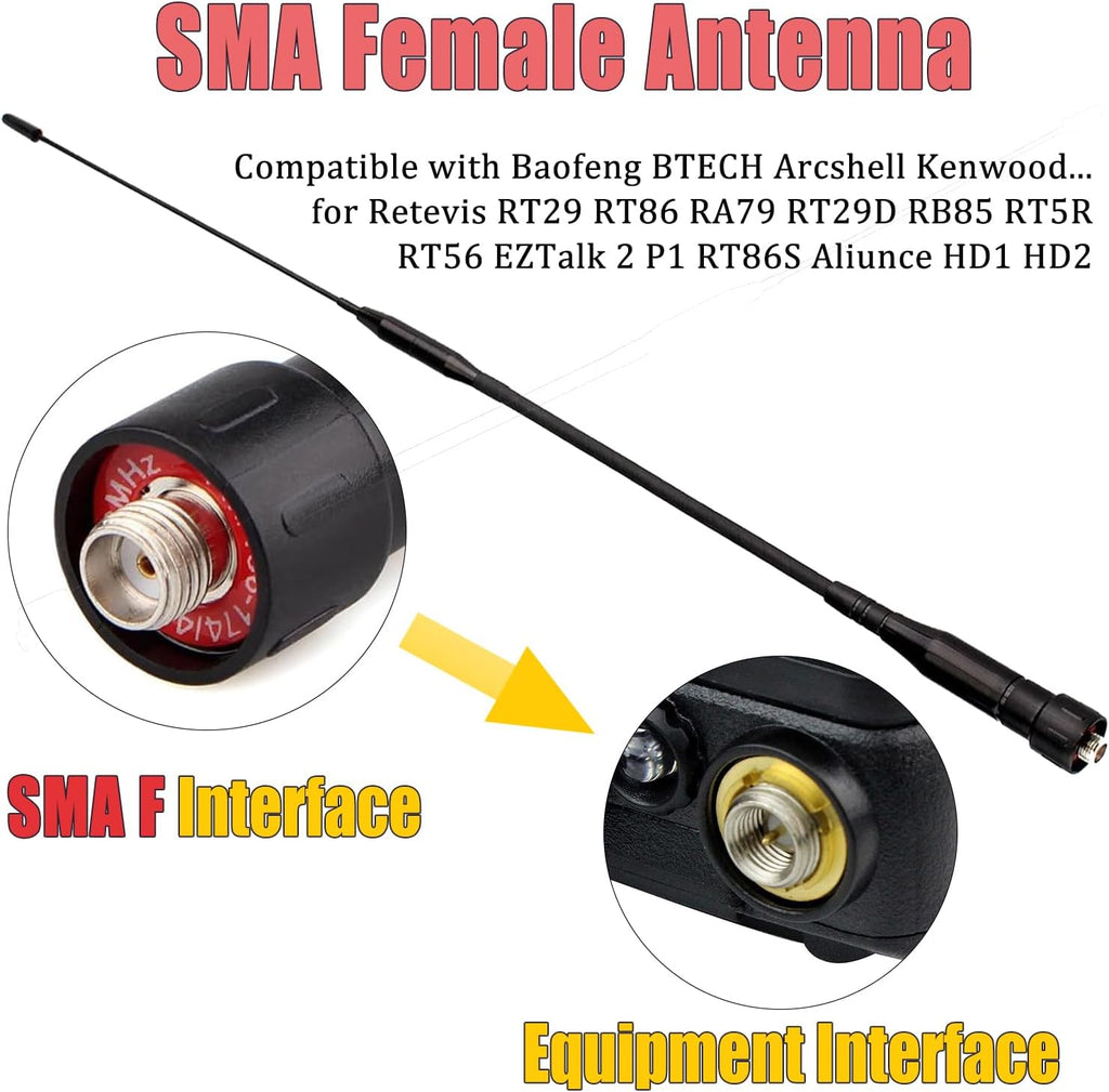 Dual Band Whip Antenna,144/430 MHz,14.2-Inch,SMA Female Antenna | Detachable,Long Range Radio Antenna,for Retevis