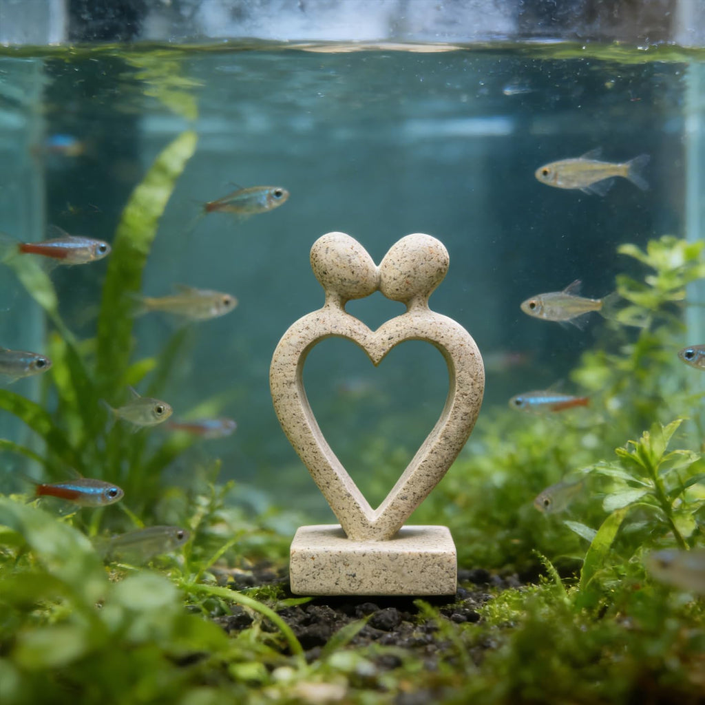 Sandstone Statue Fish Tank Ornaments, Small Fish Aquarium Decorations Home Decor for Goldfish Shrimps, Heart