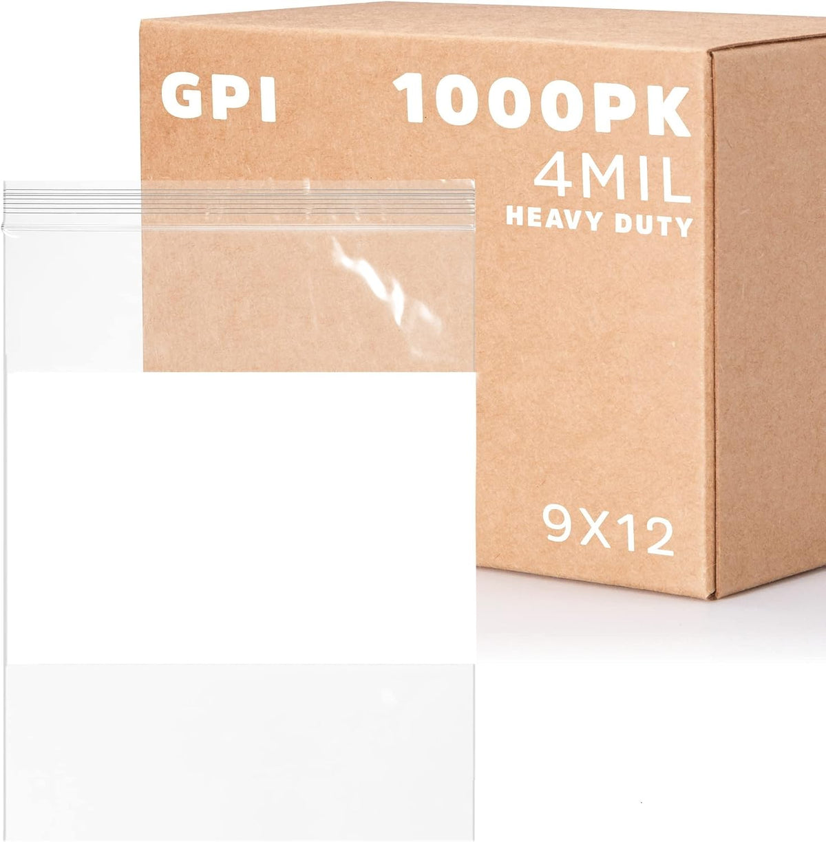 GPI - 9" x 12" - Bulk Case Of 1000, 4 Mil Thick, Heavy Duty, Clear Plastic Reclosable Zip Bags, With Write-on White