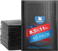 Water Resistant Bubble Envelope Mailers [10 Pack] 8.5 inch x 11 inch #2 Black Poly Padded Shipping Envelopes Self