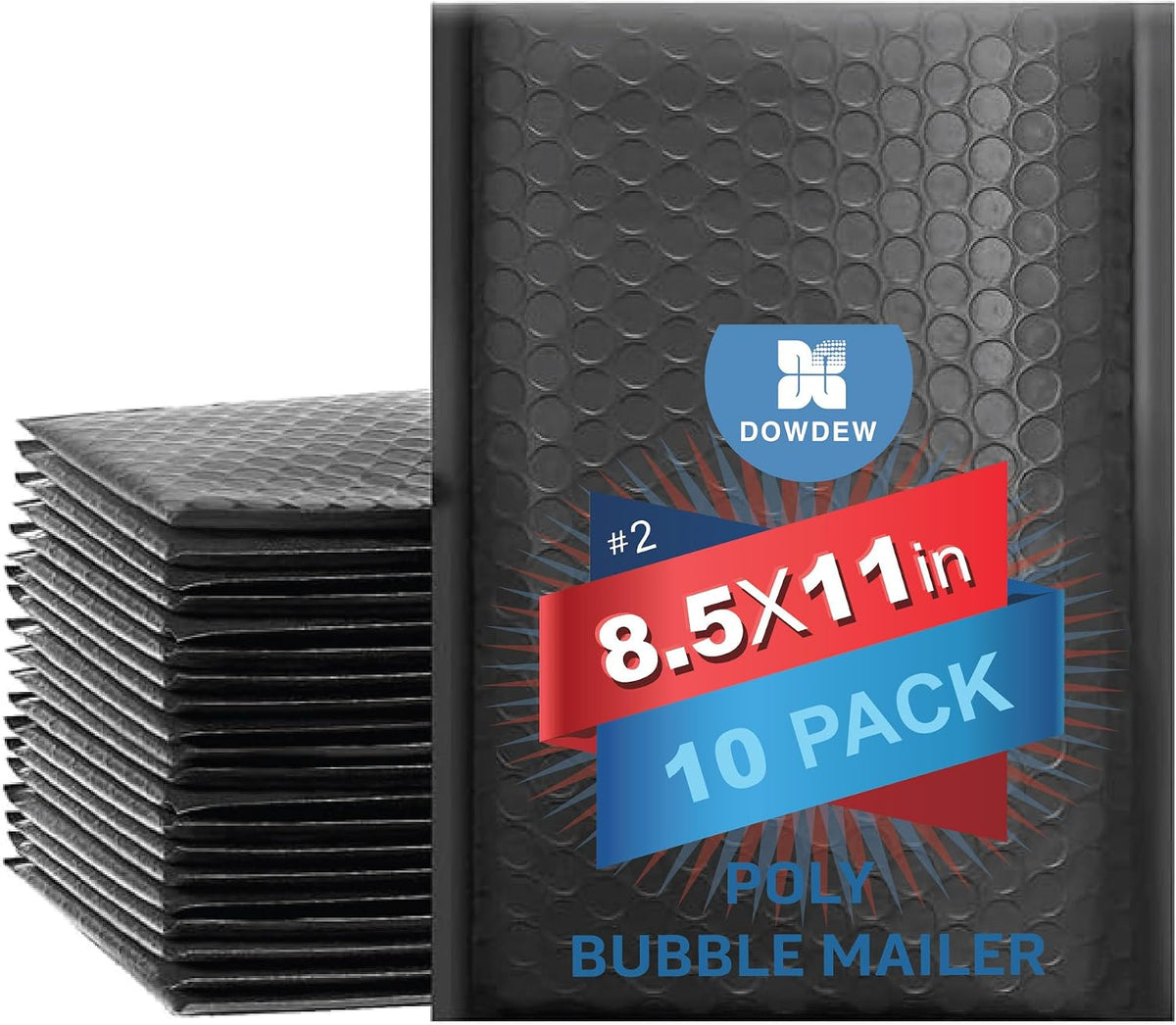 Water Resistant Bubble Envelope Mailers [10 Pack] 8.5 inch x 11 inch #2 Black Poly Padded Shipping Envelopes Self