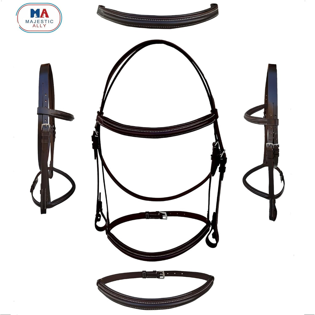 Padded Raised English Bridle, Premium Leather, Matching Laced Reins
