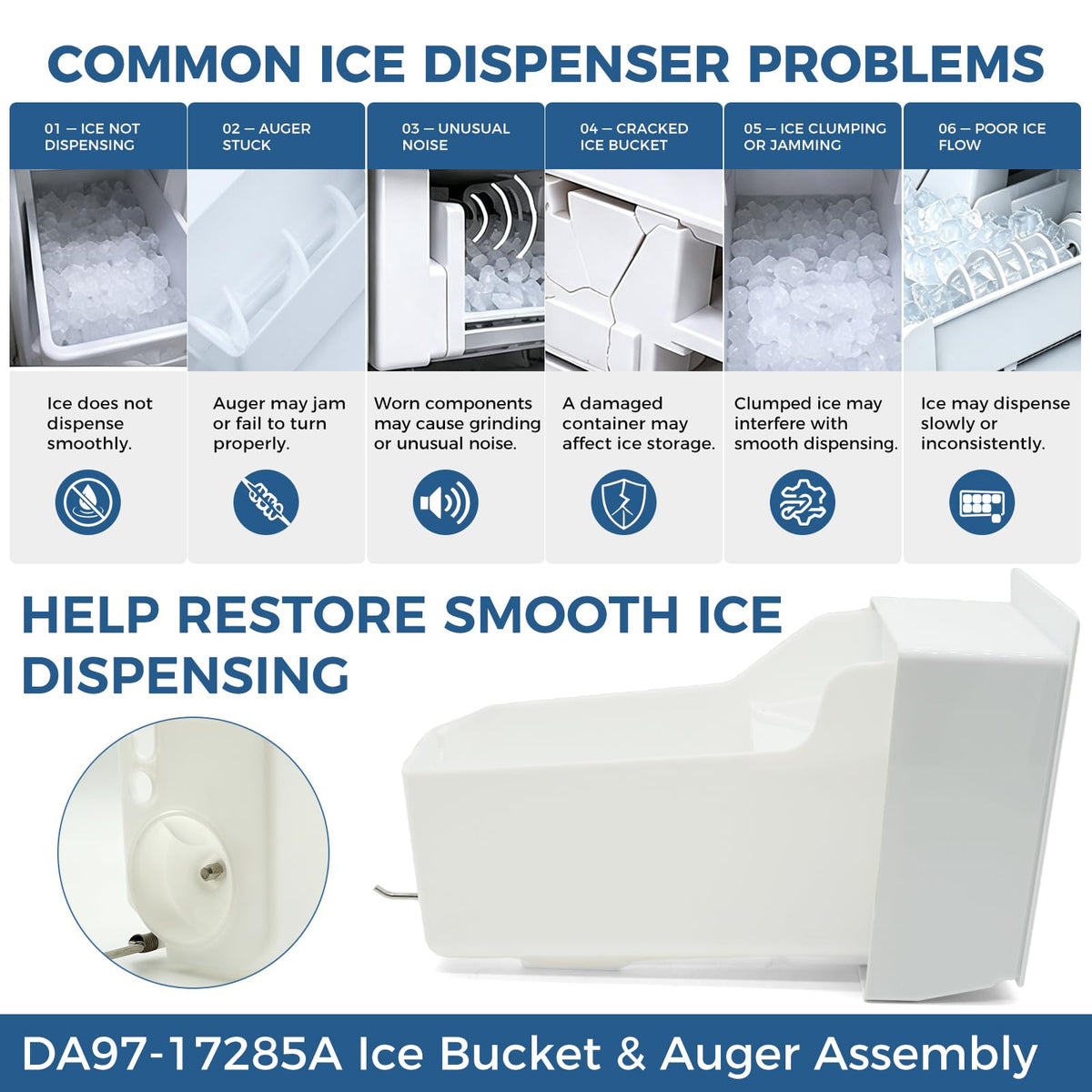 DA97-17285A Ice Bucket & Auger Assembly for Samsung Refrigerator