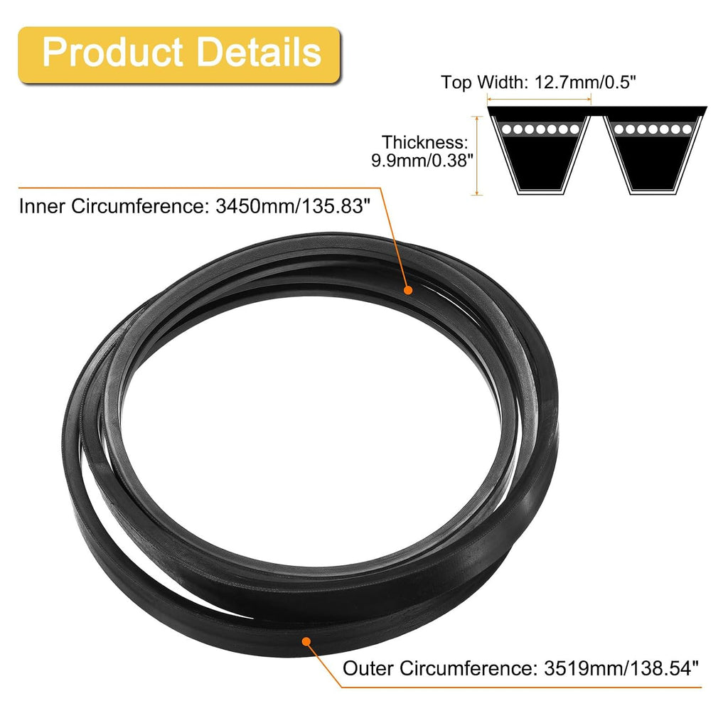 uxcell 2/B136 Classic Wrapped 2 Banded 139" Outer Circ B Profile V-Belt