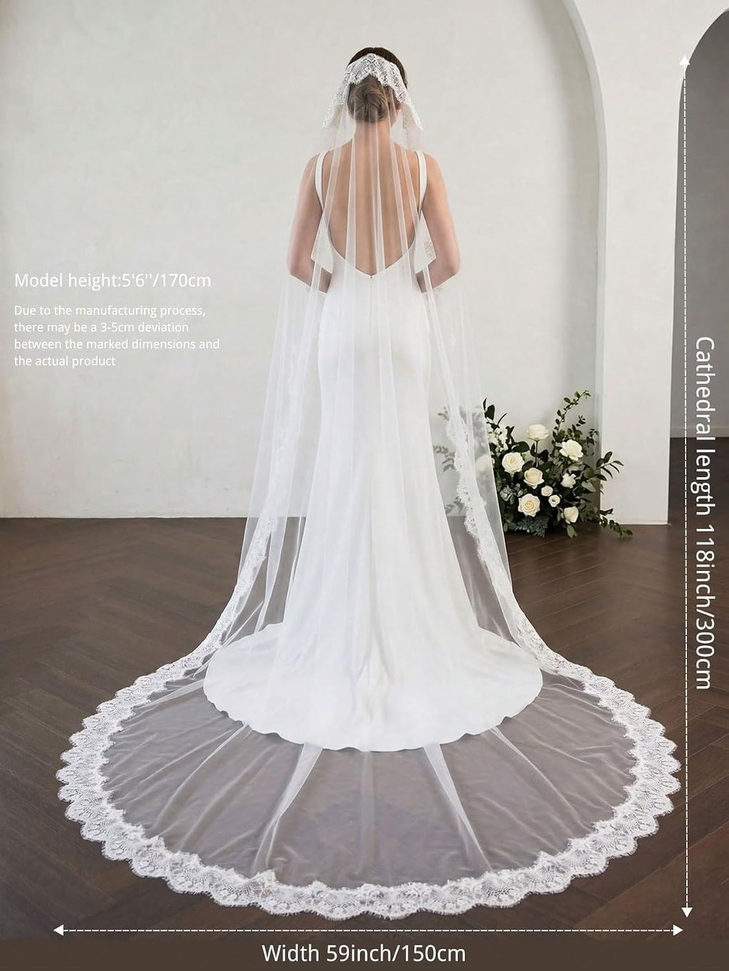 Mantilla Wedding Veil Full French Lace Edge Long Bridal Veil with Comb for Bride