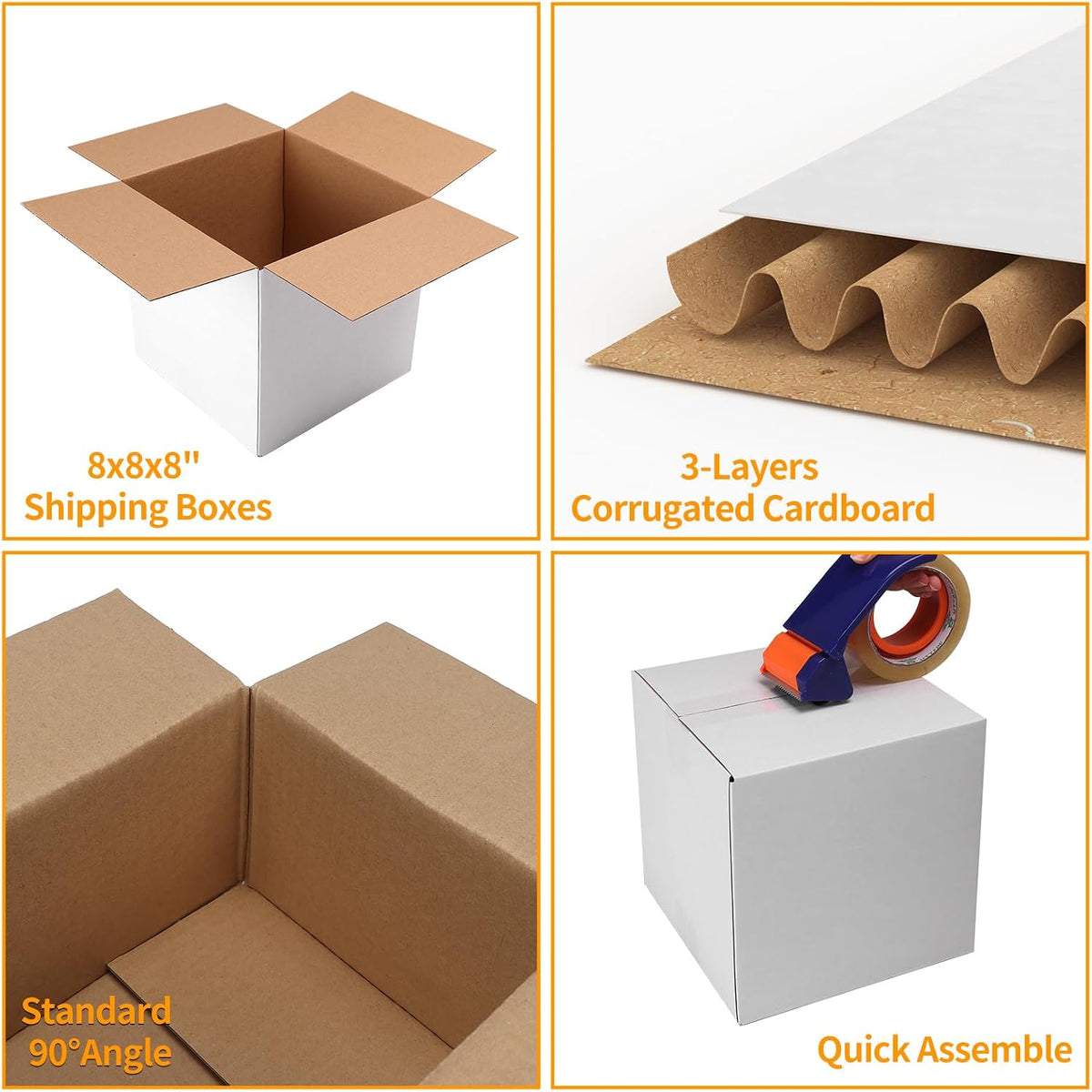 8x8x8 Shipping Boxes Set of 25, Small White Cardboard Mailer Box