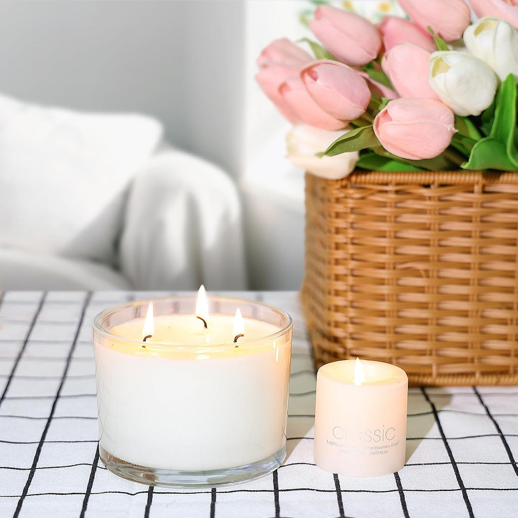16oz Candle Jars 6Pcs, Clear Glass Candle Making Jars With Lid Bulk | 3 Wick Large Empty Candle Making Vessels with