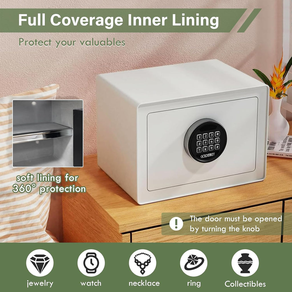Luxury Digital Jewelry Safe with Keypad for Home, Small Safe box for Document, Money, Soft Velvet Lining&Removable