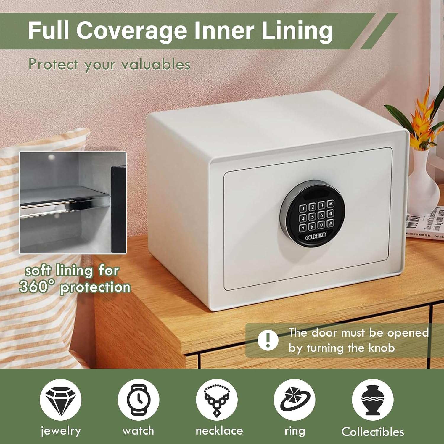 Luxury Digital Jewelry Safe with Keypad for Home, Small Safe box for Document, Money, Soft Velvet Lining&Removable