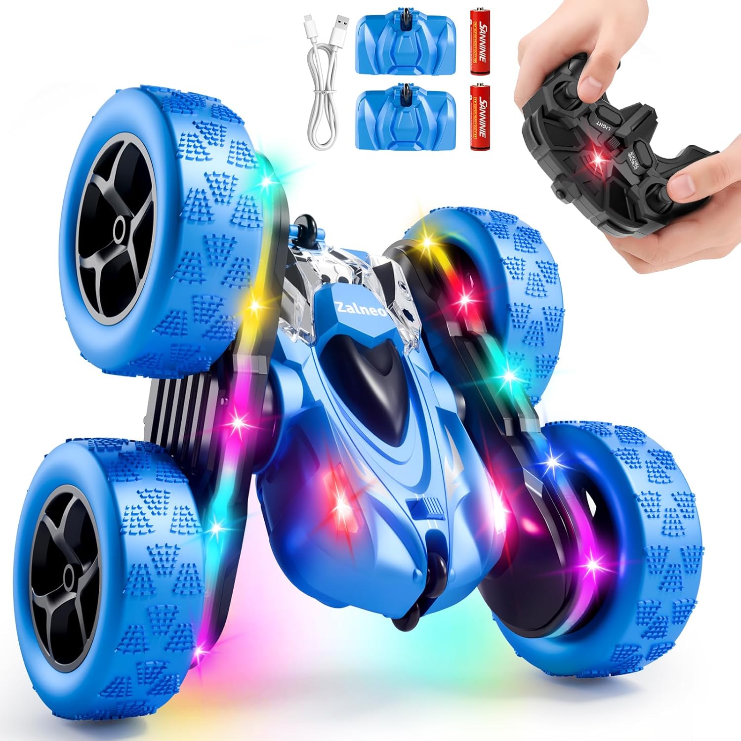 Remote Control Stunt Car 4WD 360° Flip Double‑Sided RC Cars, LED Light Bar, USB‑C Modular Battery, 2.4 GHz Outdoor