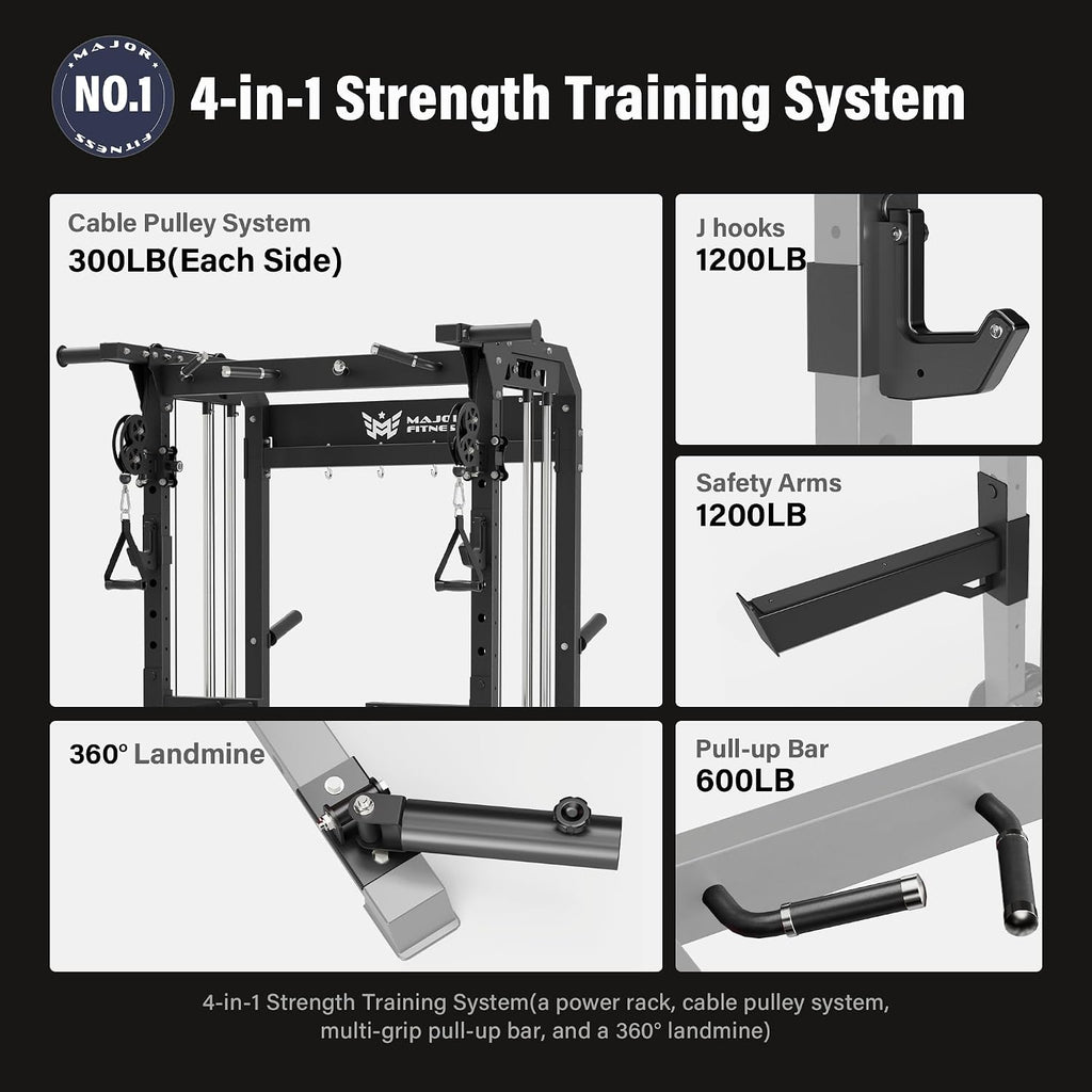 F22 Power Rack, 1600lbs All-in-One Squat Rack with Dual Pulley System, Heavy-Duty Steel Frame, Attachments & Storage