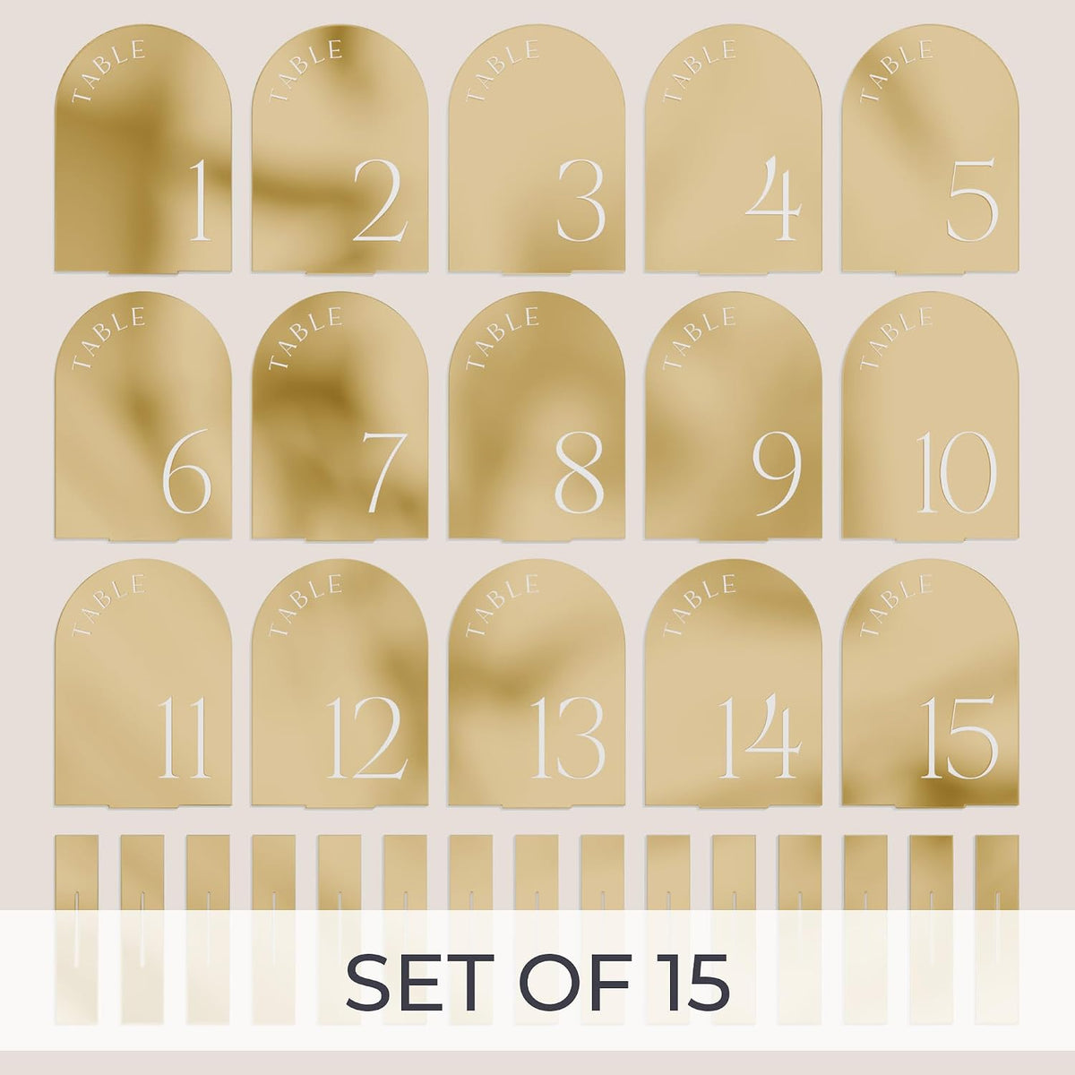 Beautiful Gold Wedding Table Numbers with Stands - Acrylic Signs 1-15